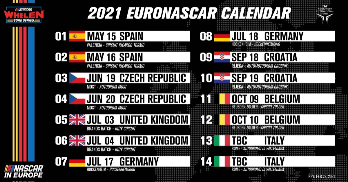 EuroNASCAR-Kalender 2021: Valencia und Vallelunga verschoben!